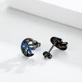 wholesale 925 Sterling Silver Blue Enamel Dragonfly Moon Stud Earrings - Irish  for Women-0-2