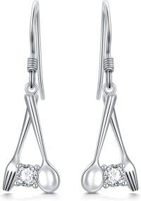 wholesale 925 Sterling Silver Fork Spoon Drop Earrings with CZ Stones and Leverback Hooks for Women Girls  4cm Long-spoon fork