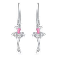 wholesale 925 Sterling Silver Ballet Dancer Drop Earrings Wholesale With Pink And Clear Gems-Ballet Earrings-E