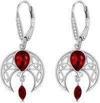 wholesale Sterling Silver Crystal Celtic Moon Dangle Earrings Birthstone Gift-Simulated Ruby(Leverback)