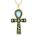 wholesale 925 Sterling Silver Ankh Necklace with Moonstone and Turquoise Agate Egyptian Cross Pendant-0-0