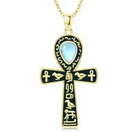 wholesale 925 Sterling Silver Ankh Necklace with Moonstone and Turquoise Agate Egyptian Cross Pendant-Gold-Moonstone