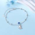 wholesale 925 Sterling Silver Heart Blue Cz Double Layer Chain Bracelet-0-3