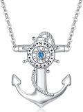 wholesale 925 Sterling Silver Anchor Nautical Pendant Necklace with Rope Detail and Blue Crystal Centerpiece for Women Men  47cm Chain Length-0-0
