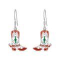 wholesale 925 Sterling Silver Red Enamel Cowboy Boot Cactus Drop Earrings-0-0