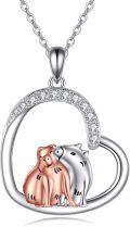 wholesale 925 Sterling Silver Heart-Shaped Pendant with Polar Bear and Wolf Design - Unique Animal  for Her-0-0