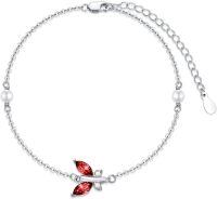 wholesale 925 Sterling Silver Crystal Butterfly Adjustable Bracelet (7 9 )-Red