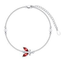 wholesale 925 Sterling Silver Crystal Butterfly Adjustable Bracelet (7 9 )-Red