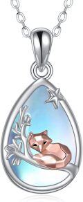 wholesale 925 Sterling Silver Teardrop Pendant with Fox and Star Design - Mother's Day Gift for Her-0-0