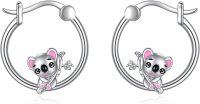 wholesale 925 Sterling Silver Koala Bear Hoop Earrings for Women Girls Cute Animal  40mm Diameter-Koala