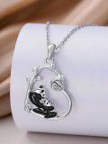 wholesale 925 Sterling Silver Cute Panda Bear in Heart Shape Pendant Necklaces for Women Girls-0-1