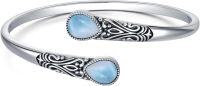 wholesale Sterling Silver Natural Stone Handmade Adjustable Boho Navajo Cuff Bracelet-Larimar