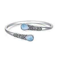 wholesale 925 Sterling Silver Black Onyx Gemstone Adjustable Bohemian Cuff Bracelet-Larimar