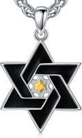 wholesale 925 Sterling Silver Black Enamel Gold Star of David Pendant Necklace for Men & Women-0-0