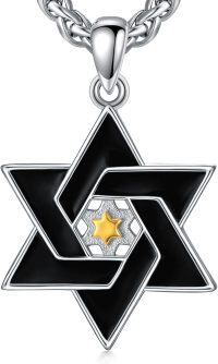 wholesale 925 Sterling Silver Black Enamel Gold Star of David Pendant Necklace for Men & Women-03-black