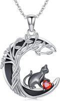 wholesale 925 Sterling Silver Moon Tree with Red Heart Pendant Necklace-0-0