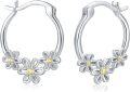 wholesale 925 Sterling Silver Daisy Flower Yellow Crystal Studs Hoop Earrings for Women Girls  3cm Diameter-0-0