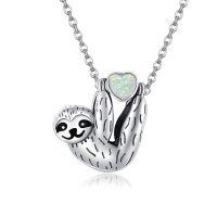 wholesale 925 Sterling Silver Sloth Pendant Necklace Wholesale Hanging On Chain-white opal sloth