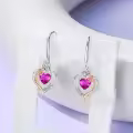 TOUPOP Sterling Silver Pink Tourmaline Heart Butterfly Earrings-0-3