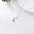 wholesale 14K Gold Crescent Moon & Star CZ Pendant Necklace - 16-18 inch Chain for Women-0-2