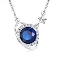 wholesale 925 Sterling Silver Cubic Zirconia Saturn Pendant Necklace for Women-September