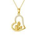 wholesale 14k Gold Mother Baby Heart Pendant Necklace With Cubic Zirconia For Mom-0-0