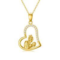 wholesale 14k Gold Mother Baby Heart Pendant Necklace With Cubic Zirconia For Mom-Style B