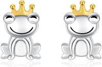 wholesale 925 Sterling Silver Frog Crown Stud Earrings for Women - Hypoallergenic-Frog