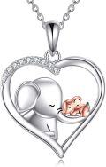 wholesale 925 Sterling Silver Elephant & Baby Pendant Necklaces for Women Girls Love Heart Charm Gifts Jewelry Accessories 45cm Chain Length-0-0