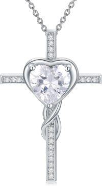 wholesale TOUPOP Diamond Cross Necklace For Women Sterling Silver April Birthstone Cross Pendant Necklace Heart Cross Christian Jewelry Birthday Christmas Gifts For Women Her -undefined