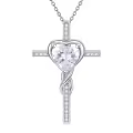 TOUPOP Sterling Silver April Birthstone Diamond Cross Necklace For Women-0-0