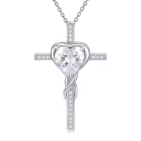 TOUPOP Sterling Silver April Birthstone Diamond Cross Necklace For Women-undefined