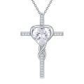 TOUPOP Sterling Silver April Birthstone Diamond Cross Necklace For Women-0-0