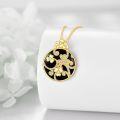 wholesale 925 Sterling Silver Black Onyx Flower Round Pendant Necklace with CZ Stones and Gold Plating-0-5