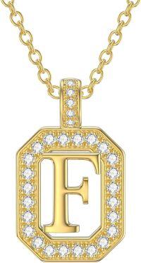 wholesale 14K Solid Gold Moissanite Initial Pendant Necklace A-Z 16 2mm Chain-F