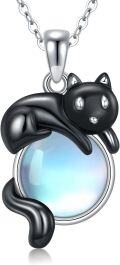 wholesale 925 Sterling Silver Cat Moonstone Pendant Necklace-0-0