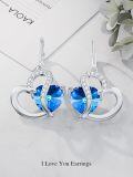 wholesale 925 Sterling Silver Blue Crystal Heart Drop Leverback Earrings Gift for Her-0-2