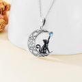 wholesale 925 Sterling Silver Crescent Moon with Black Cat and Star Pendant Necklace-0-4