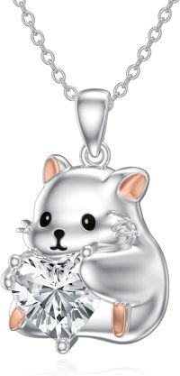 wholesale Sterling Silver 12 Month Birthstones Animals Necklace for Women Daughter (Axolotl Cow Pig Cat) Birthday Christmas Graduation Gift-06-01-Hamster-06-01-Hamster