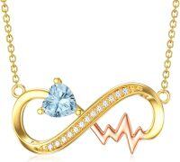 wholesale 14K Gold Gemstone Infinity Heartbeat Necklace for Women 16 18 -A3:March-Aquamarine