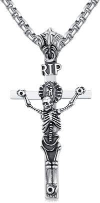 wholesale 925 Sterling Silver Crucifix Skeleton Pendant Necklaces for Men & Women-H02-Skull Cross