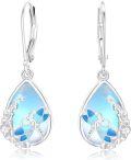 wholesale 925 Sterling Silver Teardrop Blue Opal Butterfly Drop Earrings-0-0