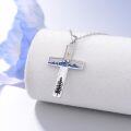 wholesale 925 Sterling Silver Cross with Wave and Tree Design Pendant Necklace for Women-0-2
