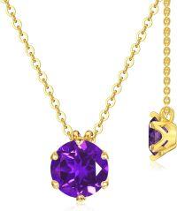 wholesale 14K Gold Created Birthstone 1ct Round Necklace for Women 16+2 -Amethyst