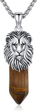 wholesale 925 Sterling Silver Brown Stone Pendant Necklaces with Lion Head Charm for Men & Women-0-0