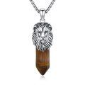 wholesale 925 Sterling Silver Brown Stone Pendant Necklaces with Lion Head Charm for Men & Women-0-0
