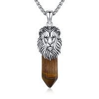 wholesale 925 Sterling Silver Brown Stone Pendant Necklaces with Lion Head Charm for Men & Women-B-Lion