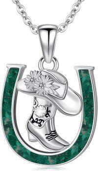 wholesale Sterling Silver Stone Western Cowboy Horseshoe Necklace Cowgirl Gift-Cowboy Boot-Malachite