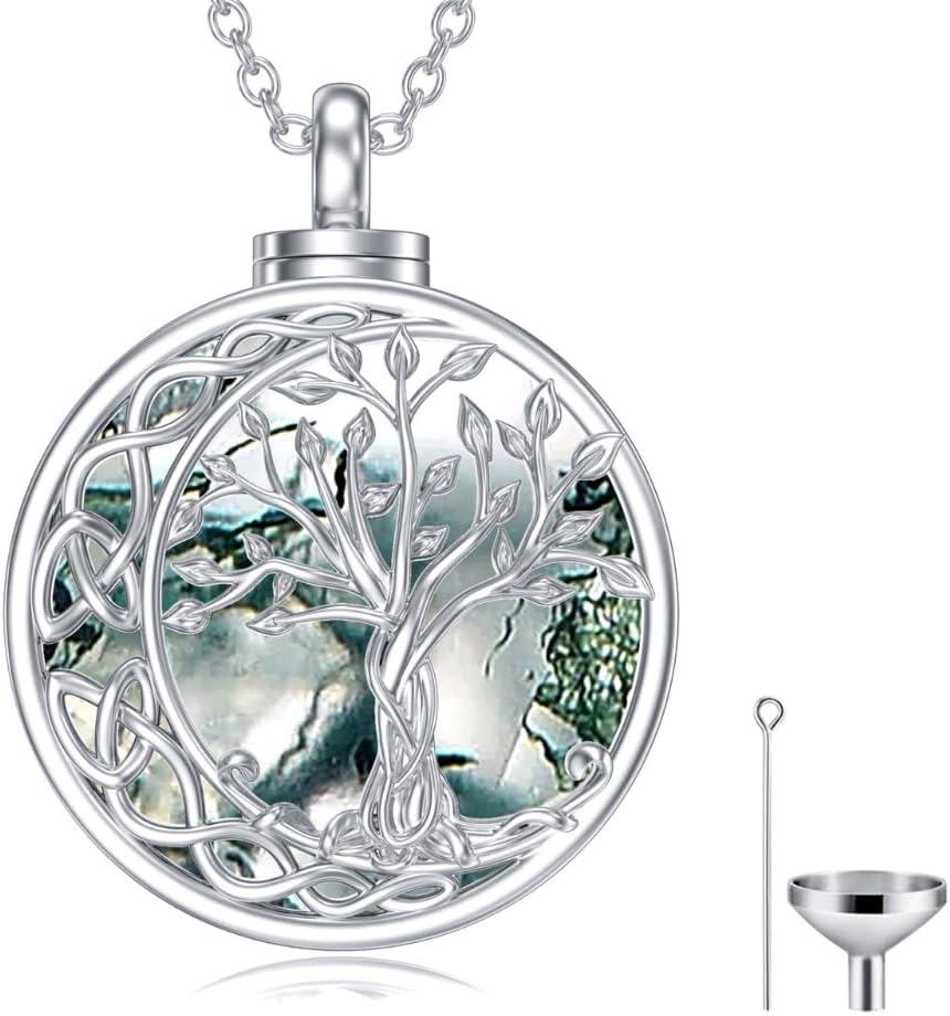 925 Sterling Silver Dolphin & Ocean Waves Abalone Shell Cremation Pendant Necklace-0-1