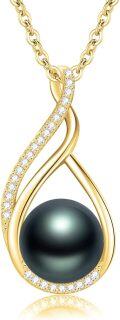wholesale Sterling Silver Black Pearl Pendant Necklace for Women Jewelry Gift-0-0
